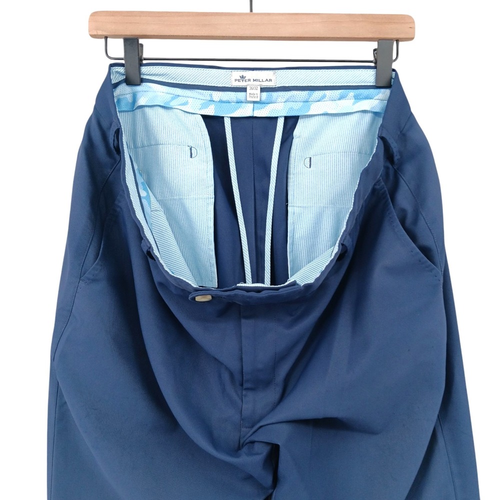 Peter Millar Pants Mens 36x31 (Tag 36x32) Blue Flat Front Polyester Golf EB78 - Picture 12 of 15
